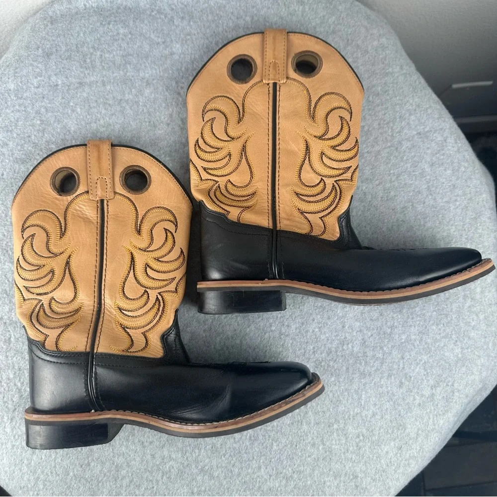 Smoky Mountain Leather Cowboy Boots Tan & Black Size Youth 4.5 Western Rodeo